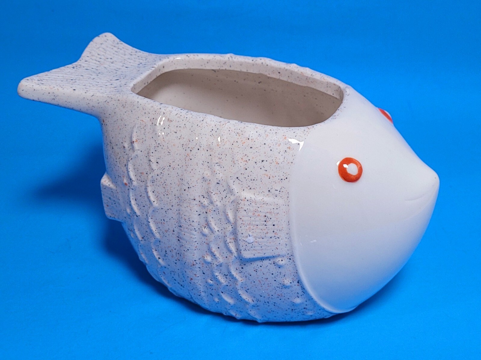 Streamline Speckled Ceramic Fish Pot/Planter 8 Inches Long