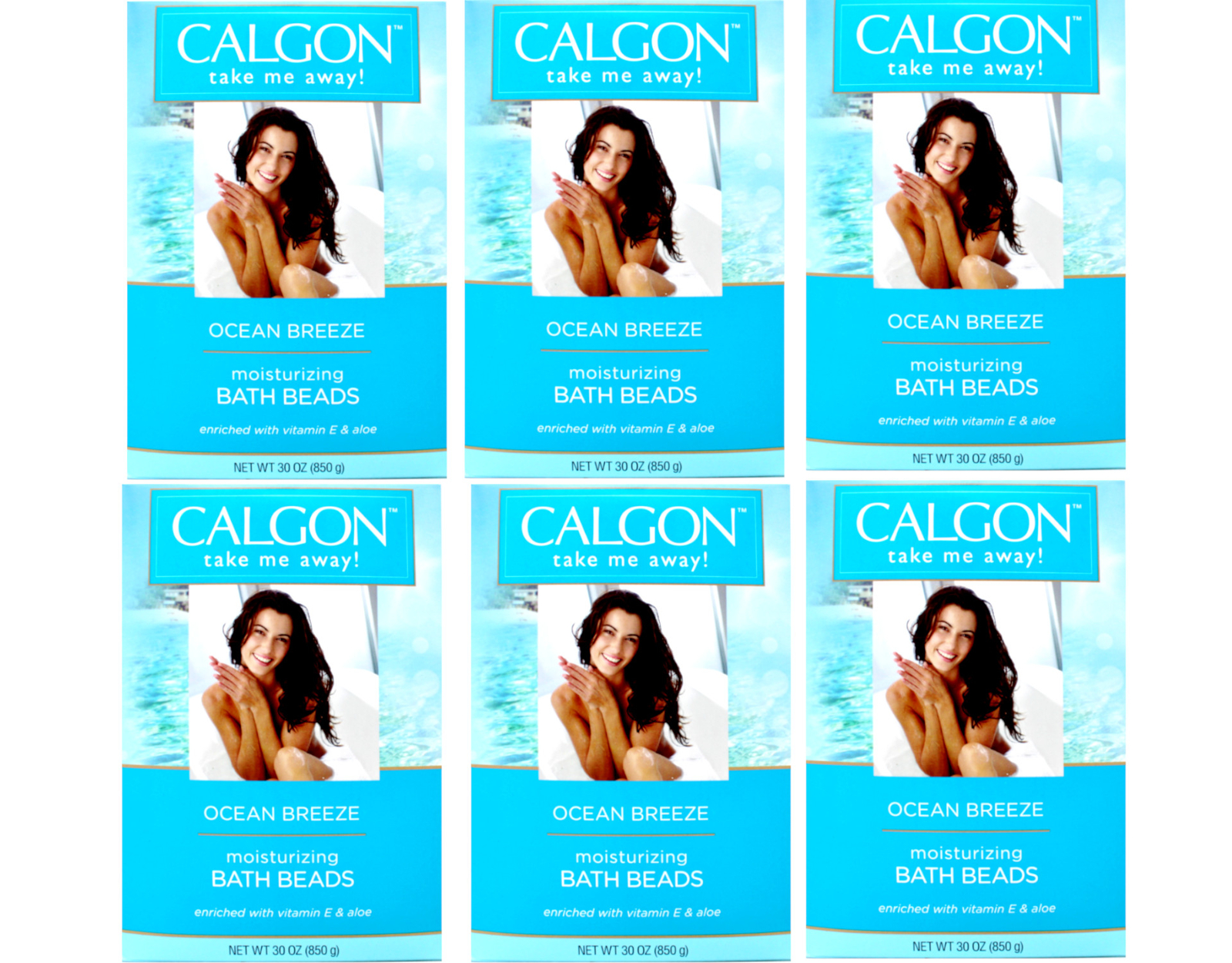 Calgon Ocean Breeze Moisturizing Bath Beads With Aloe, 6-Pack, 30 oz (850g)