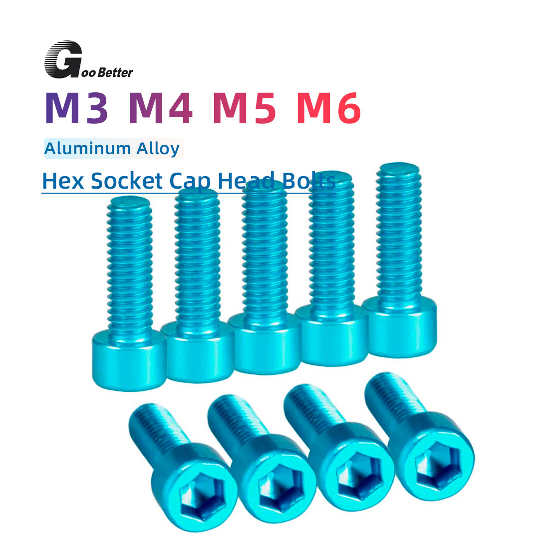 M3 M4 M5 M6 Aluminum Socket Cap Head Screws Allen Hex Bolts Anodizing Sky Blue