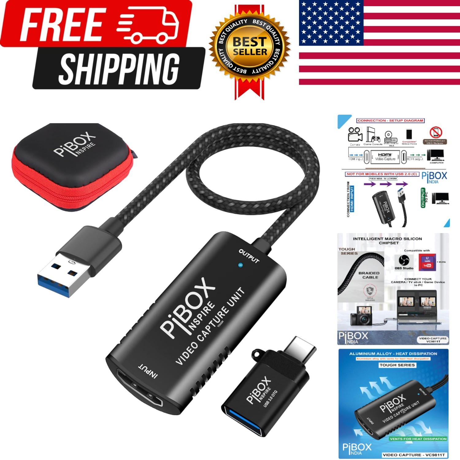 Video Capture Card, Braided Tough, 4K HDMI to USB 3.0 Game Capture Device Alu...