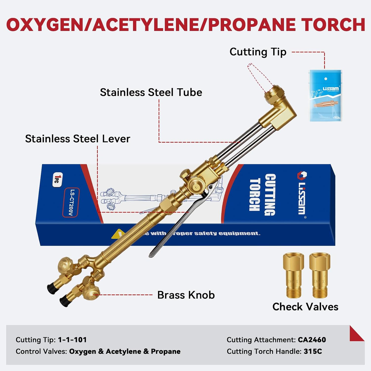 CA2460 Cutting Torch Kit, Oxy-Acetylene/Propane, 315C Handle, V-Type | Built-In
