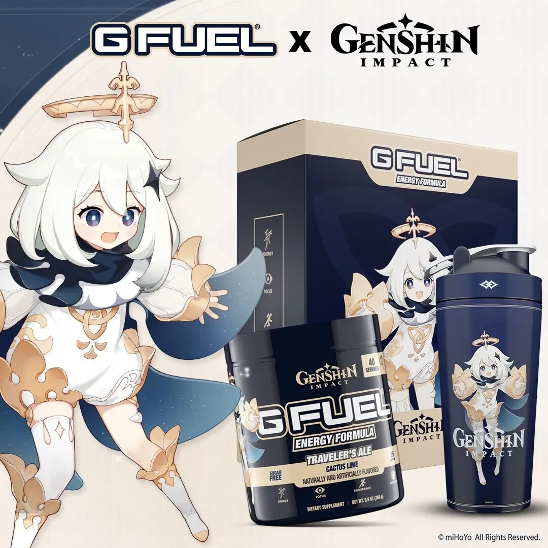 G Fuel Genshin Impact Traveler’s Ale Collector’s Box Tub Paimon Metal Shaker Cup