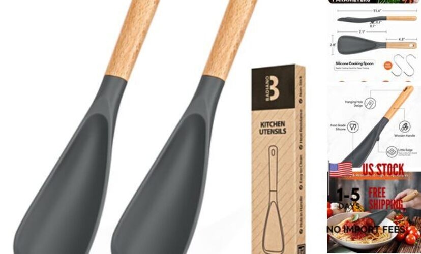 Cooking Spoon for Nonstick Cookwares, Great for 2 Pack of Grey 11.4 inch