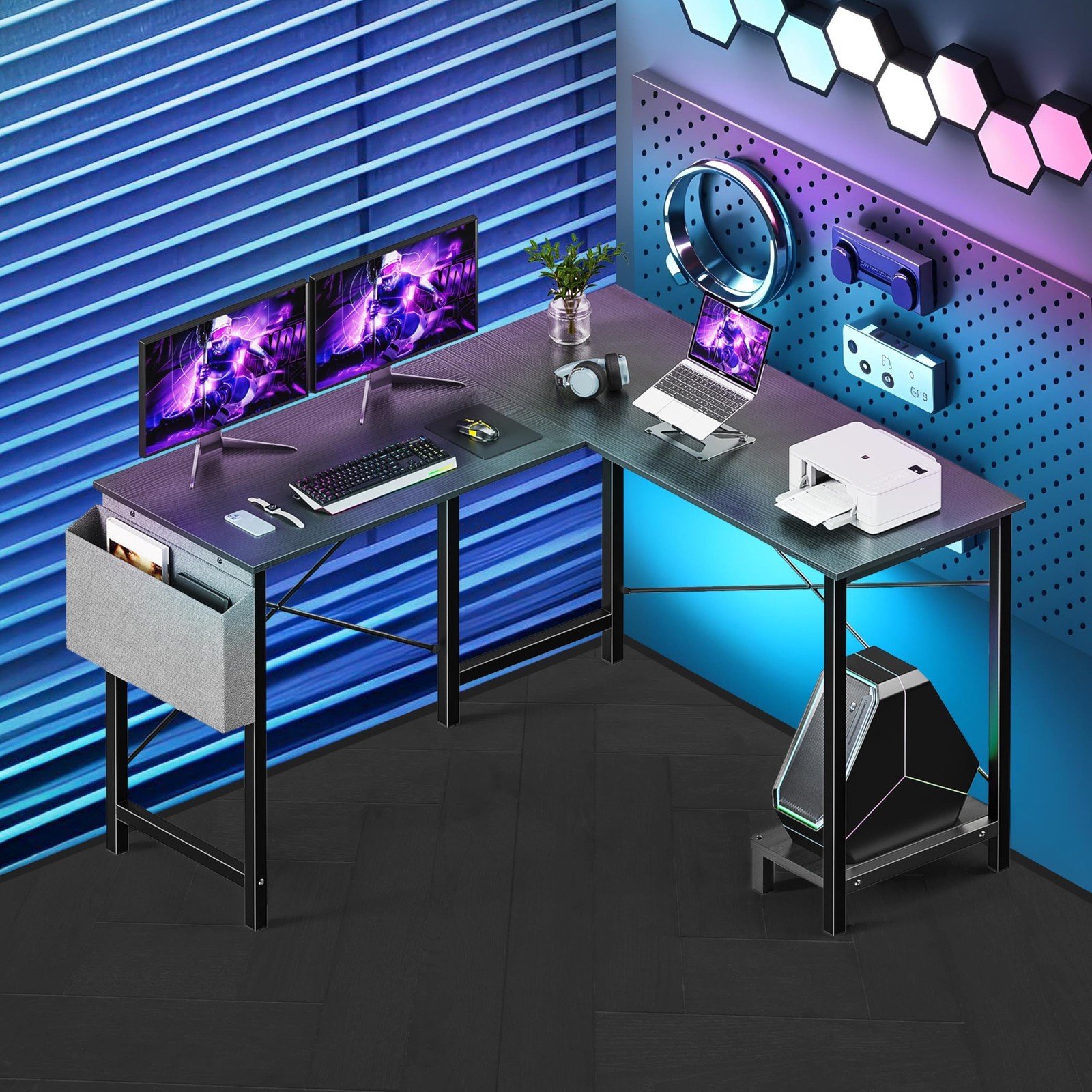 L Shaped Desk Gaming Computer 50 Inch Reversible Corner Table PC for Writing ...