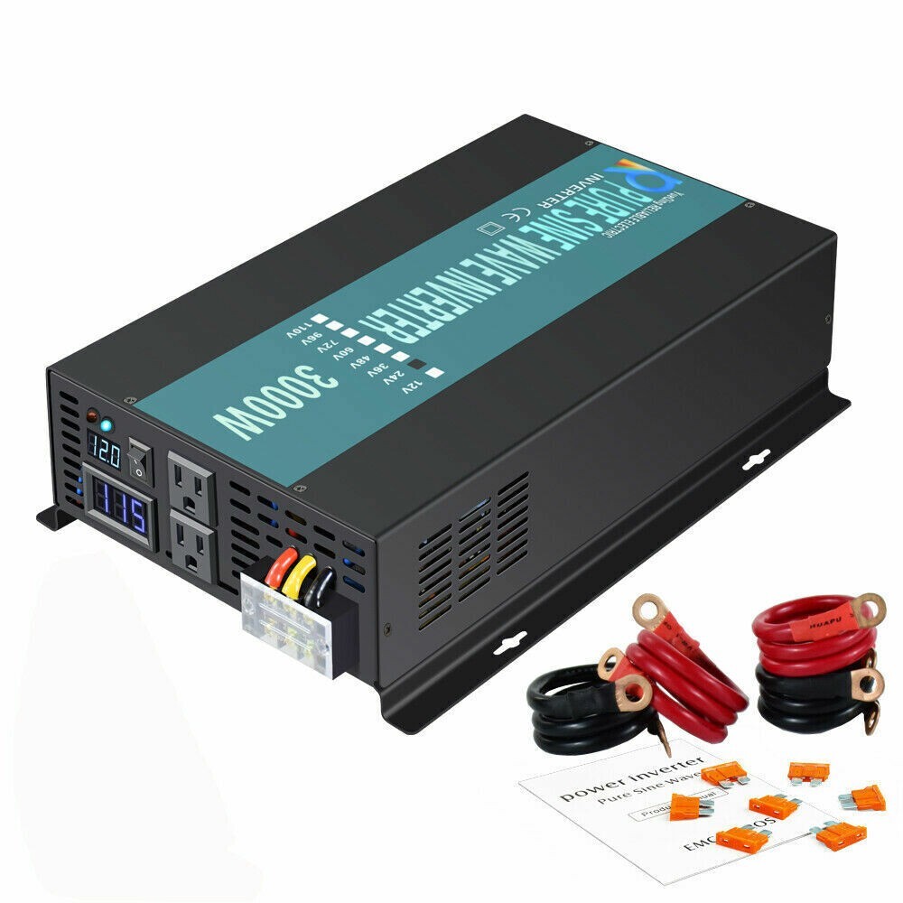 Pure sine wave Power inverter 3000W  12V DC to 120V AC Power Inverter Car/Home