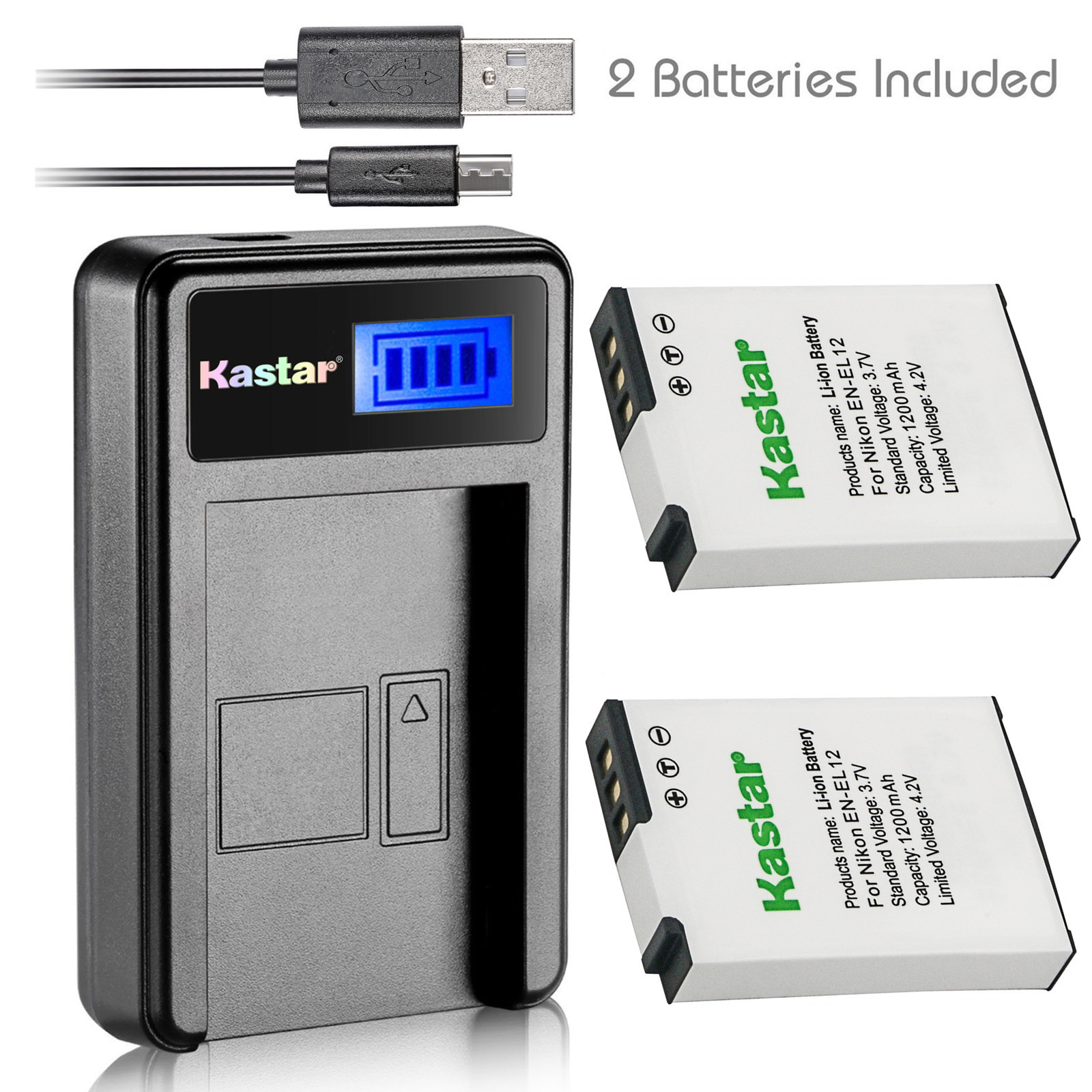 Kastar EN-EL12 battery charger for Nikon AW100 AW110 S9500 S9600 AW110s S8200