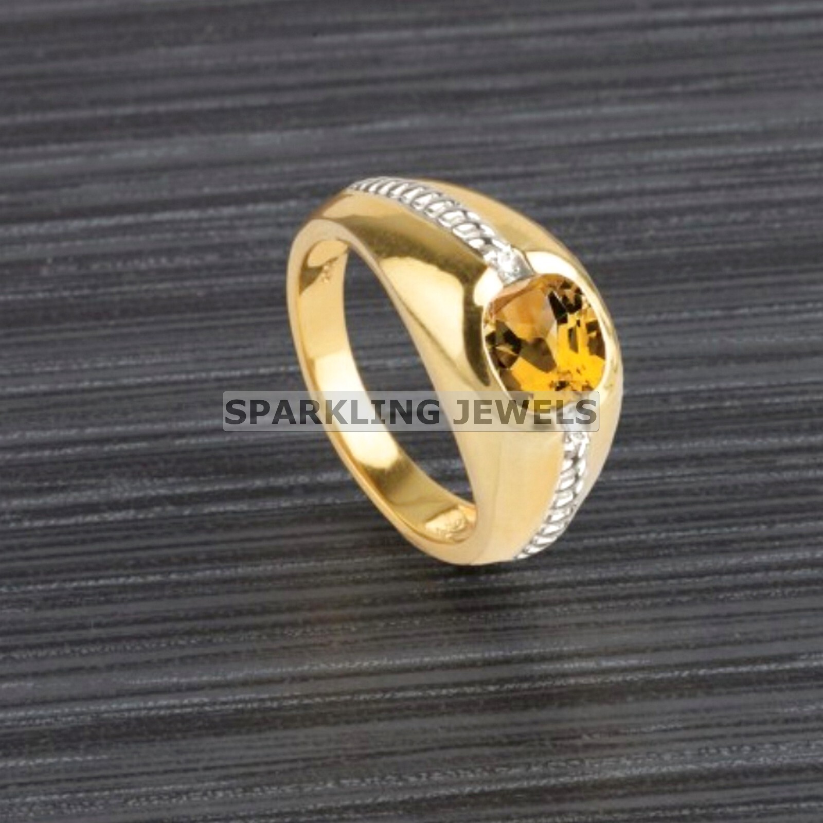 VVS Citrine Cushion Cut With 925 Silver Gold Plated Ring For Men #C171