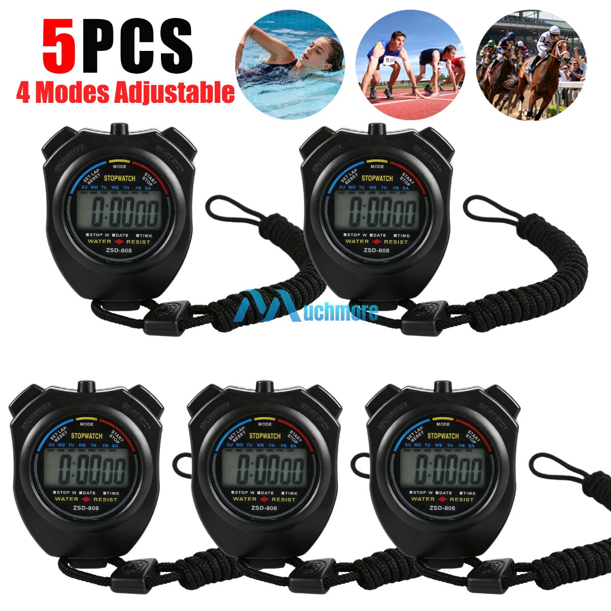 1~5 SET Digital Stopwatch Sports Counter Chronograph Date Timer Odometer Watch