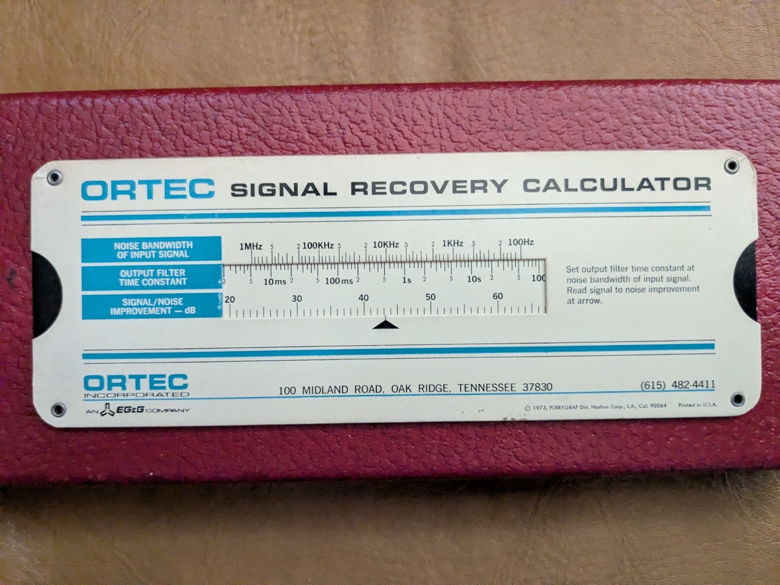 1973 ORTEC (EG&G) Signal Recovery Calculator–SNR Filter Tool for Noise Reduction