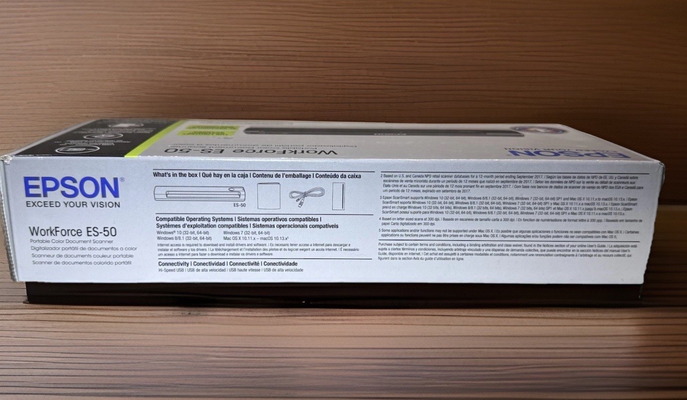 Epson WorkForce ES-50 Portable Document Scanner USB Powered Open Box Complete