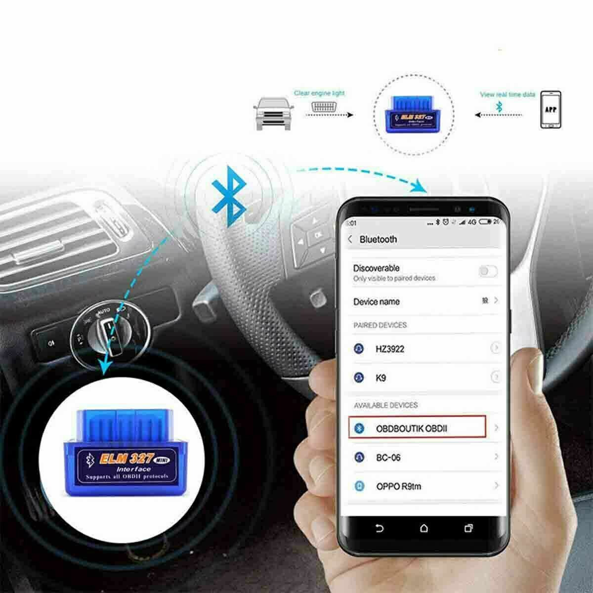Car Bluetooth OBD2 Scanner ELM327 Code Reader For iOS & Android phone