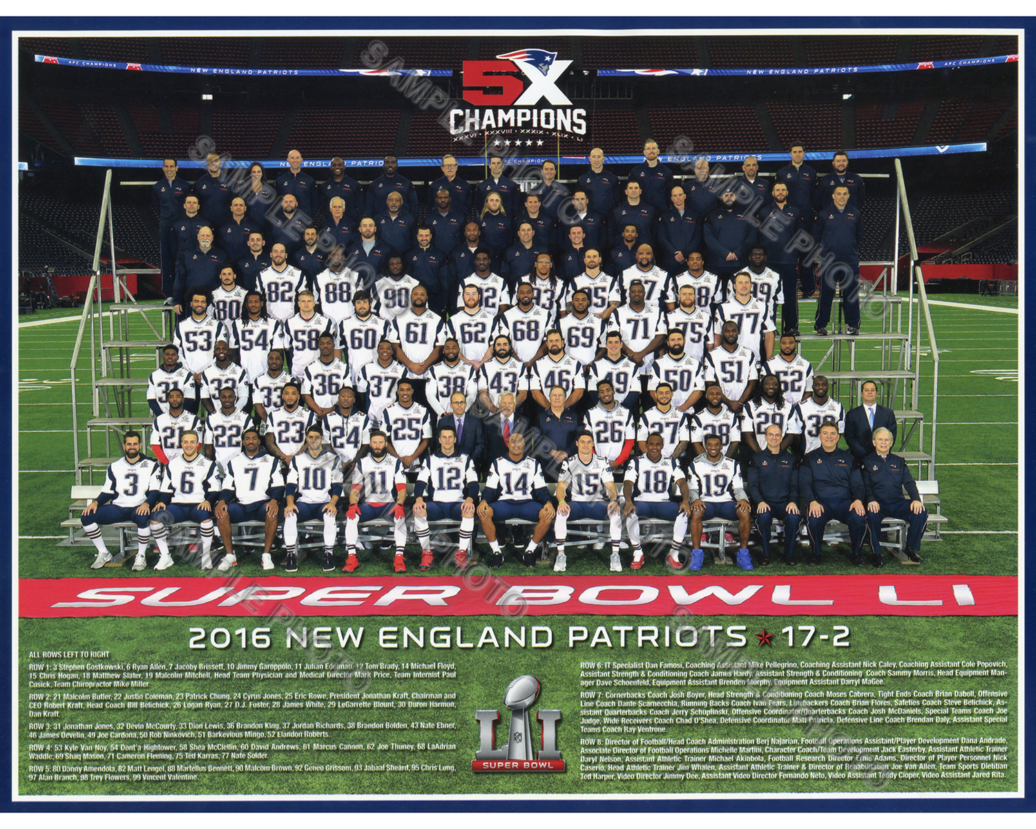 2016 NEW ENGLAND PATRIOTS SUPER BOWL 51 LI CHAMPIONS 8X10 TEAM PHOTO PICTURE