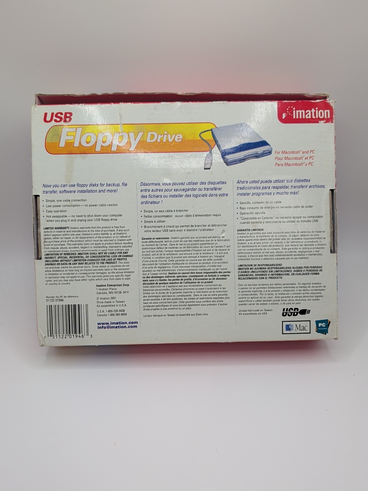 Imation USB Floppy Drive D353FUE For Macintosh & PC Systems - Tested as Working
