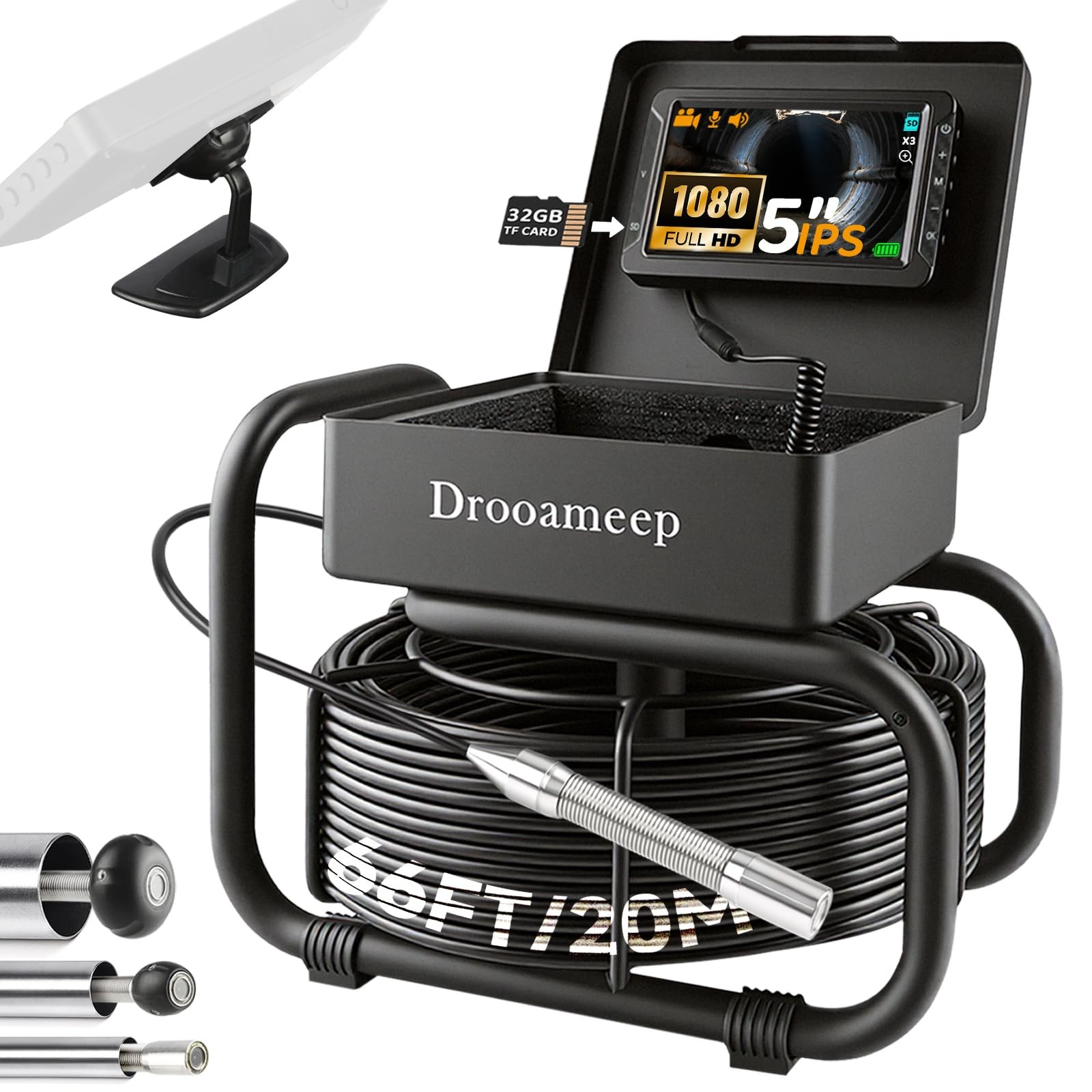 Sewer Camera, Sewer Inspection Camera, 5" IPS HD Drain Camera with 8 Lights, ...