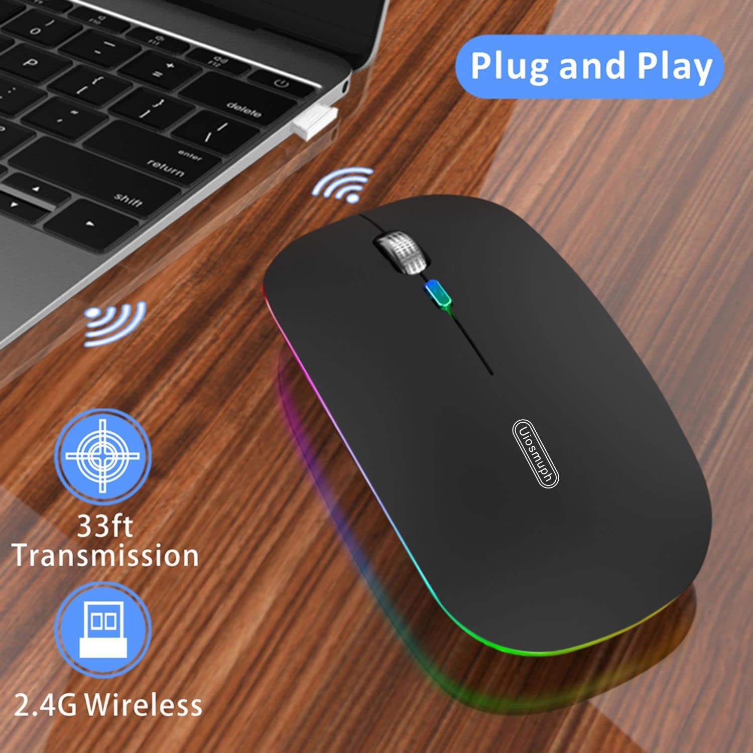 LED Wireless Mouse, G12 Slim Rechargeable Silent Mouse, 2.4G Portable USB Opt...