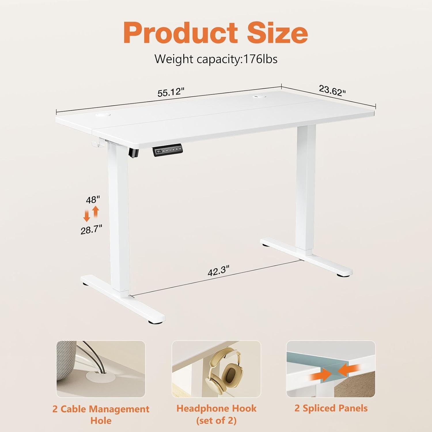 Sweetcrispy Electric Standing Desk Adjustable Height, 55x24 Inch Sit Stand Up Ho