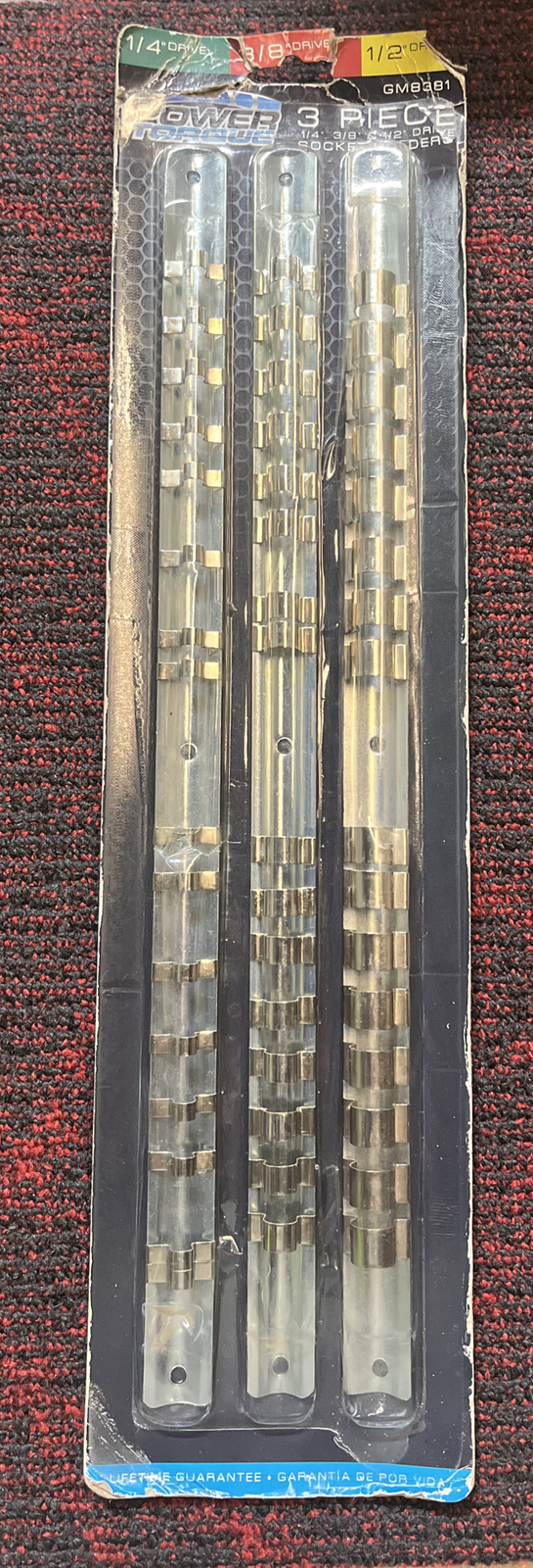 Power Torque Steel Socket Rail Organizer Holder Set 1/4”  3/8”  1/2”  SAE