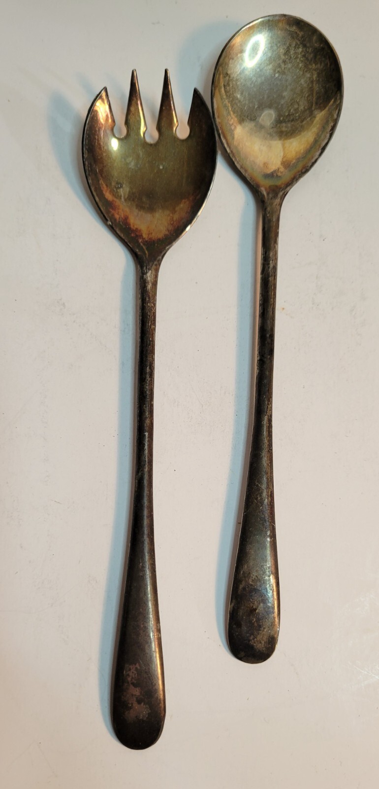 Silver Plate Salad Serving Utensils Spoon & Fork Marked Italy