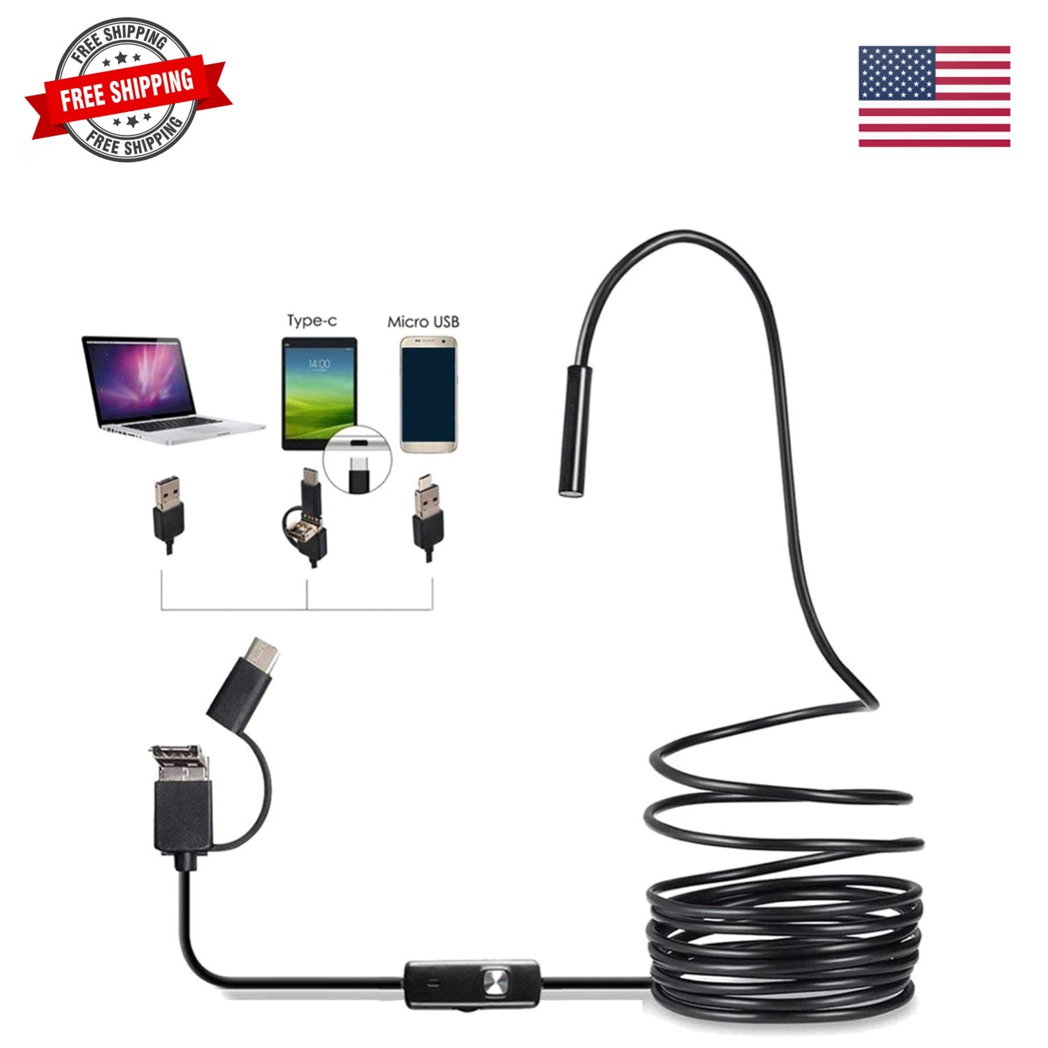 3 in 1 Endoscope Inspection Camera Borescope HD Camera Waterproof Snake Pipe ...