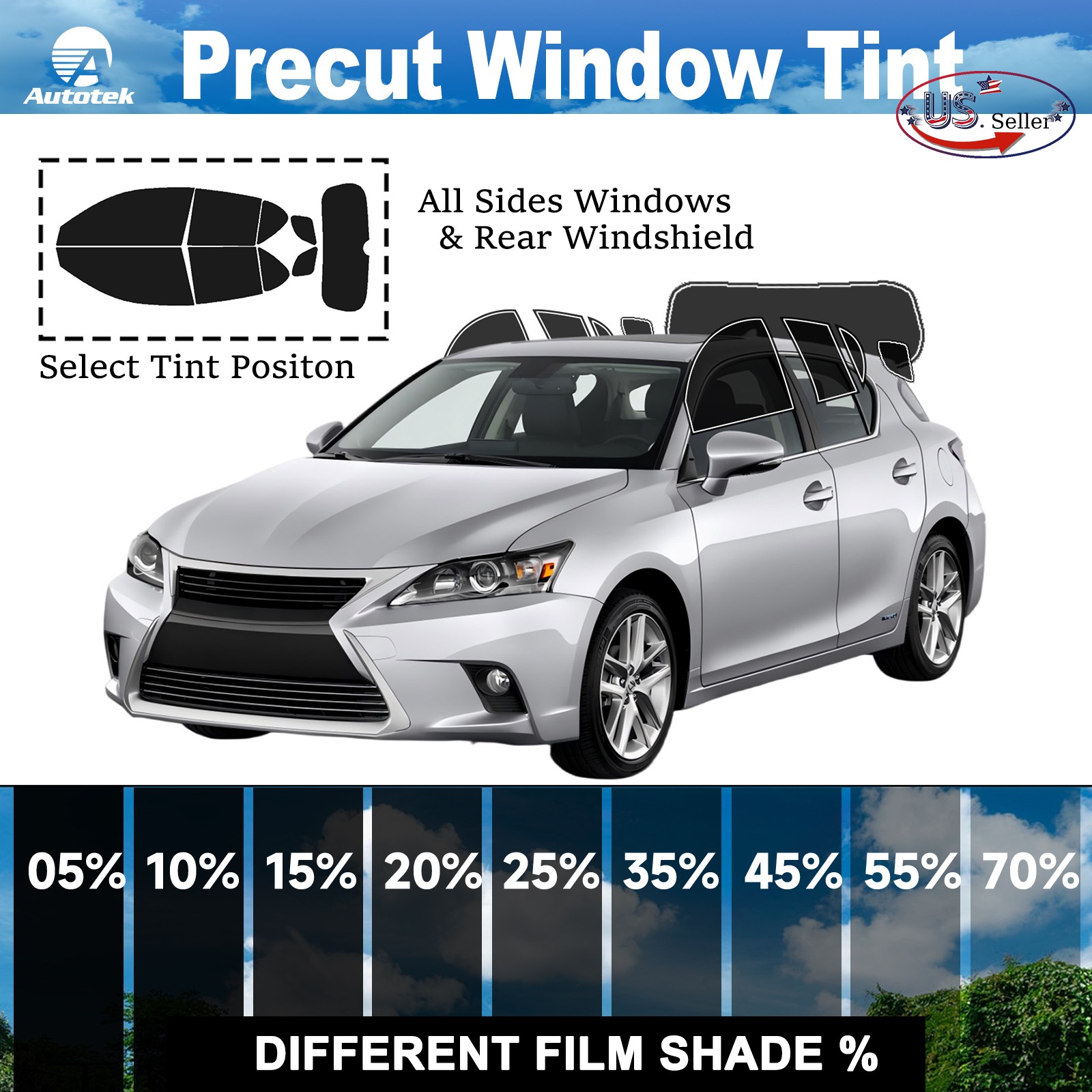 PreCut All Sides + Rear Window Film Any Tint Shade For Lexus CT200H 2011-2017