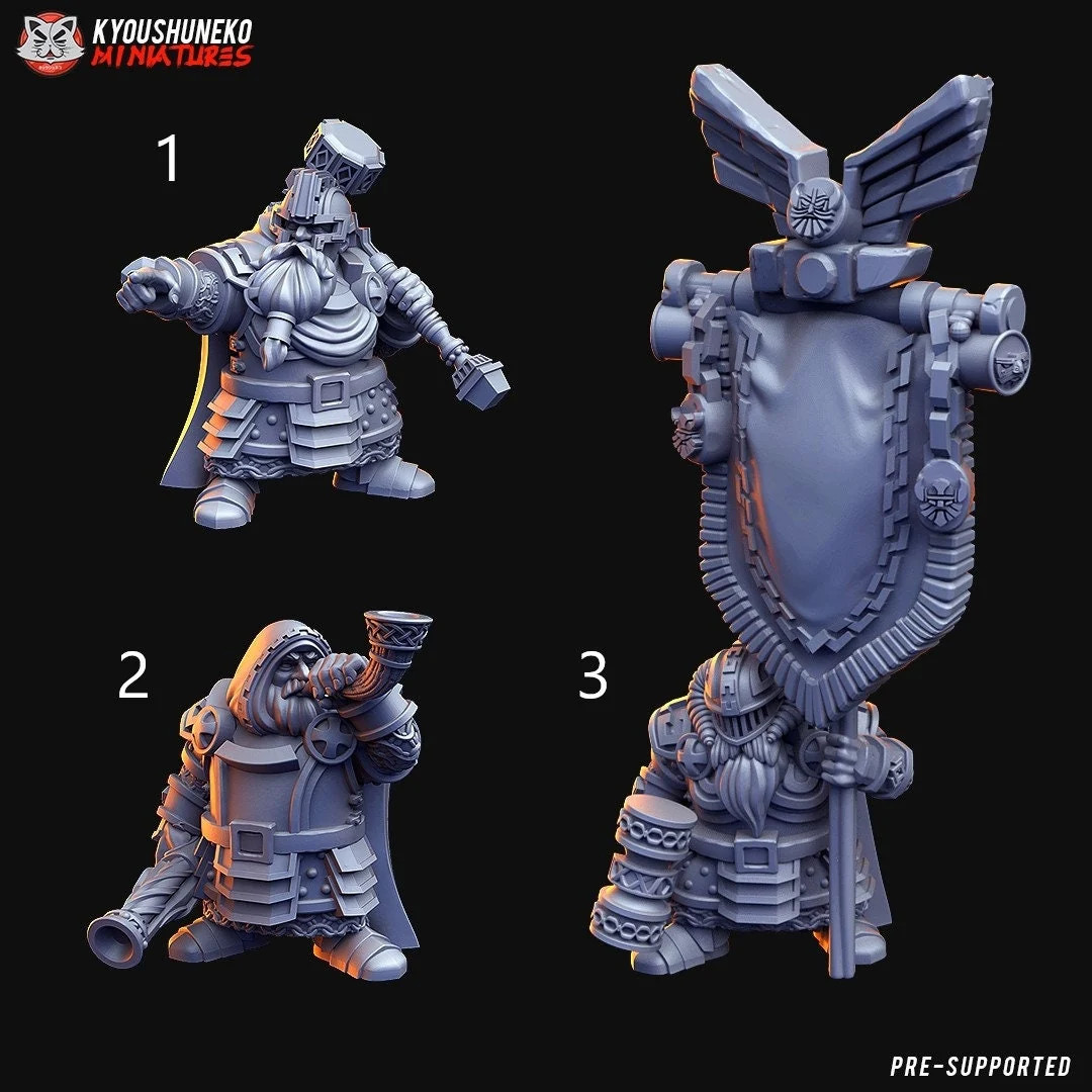 Dwarf Elite Command Group (Set of 3) - 28-32mm - Resin Tabletop Miniatures