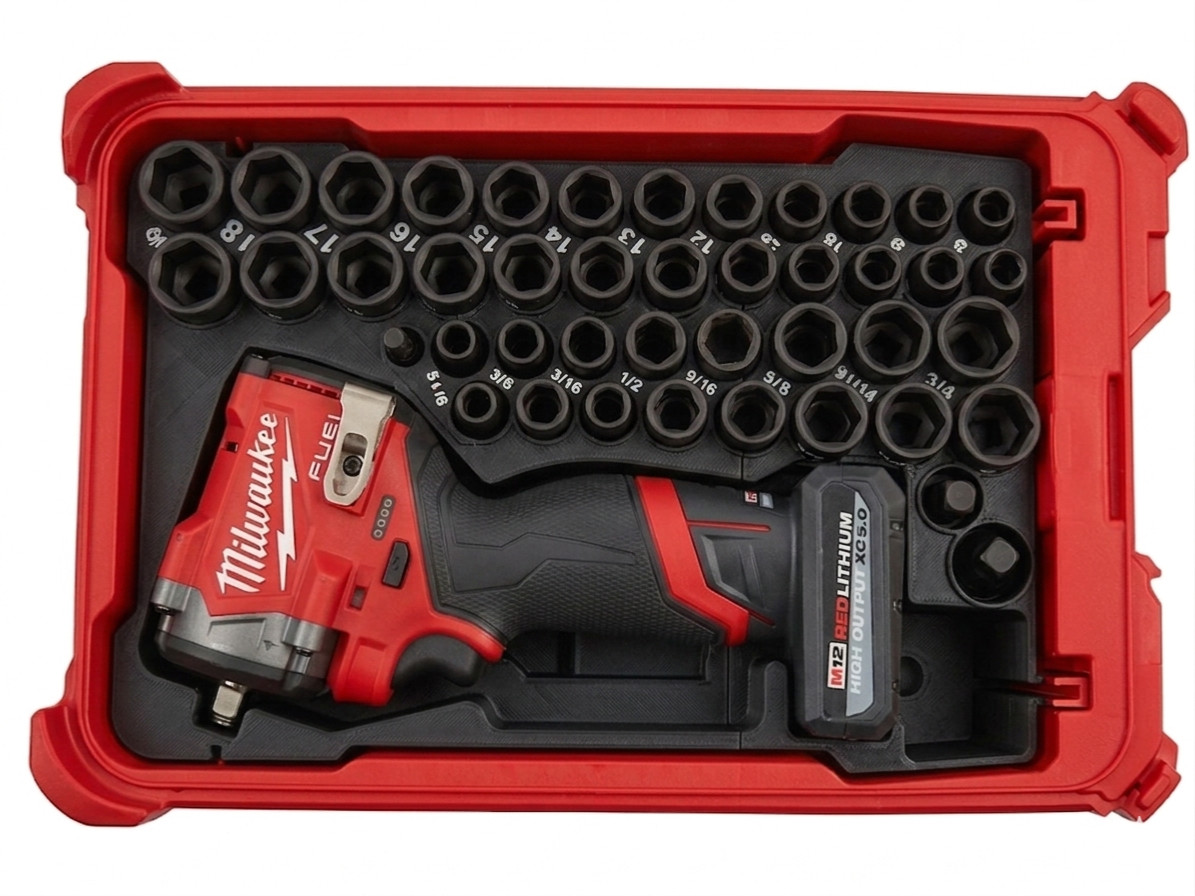Insert for Milwaukee Packout for M12 Gen 2 Impact Wrench & 43pc 3/8" Socket Set