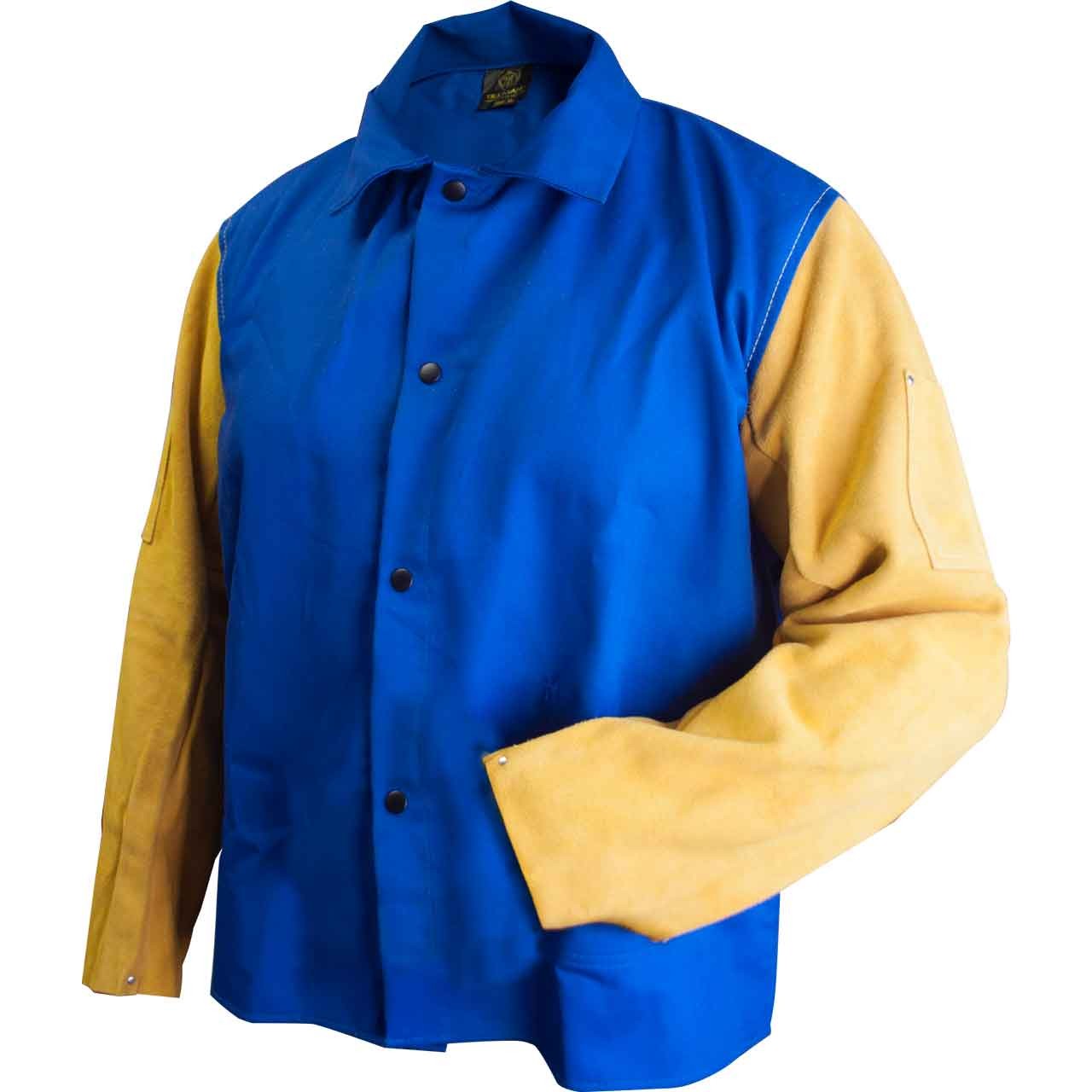 Tillman 9230 30" 9 oz. Blue FR Cotton/Leather Welding Jacket Medium
