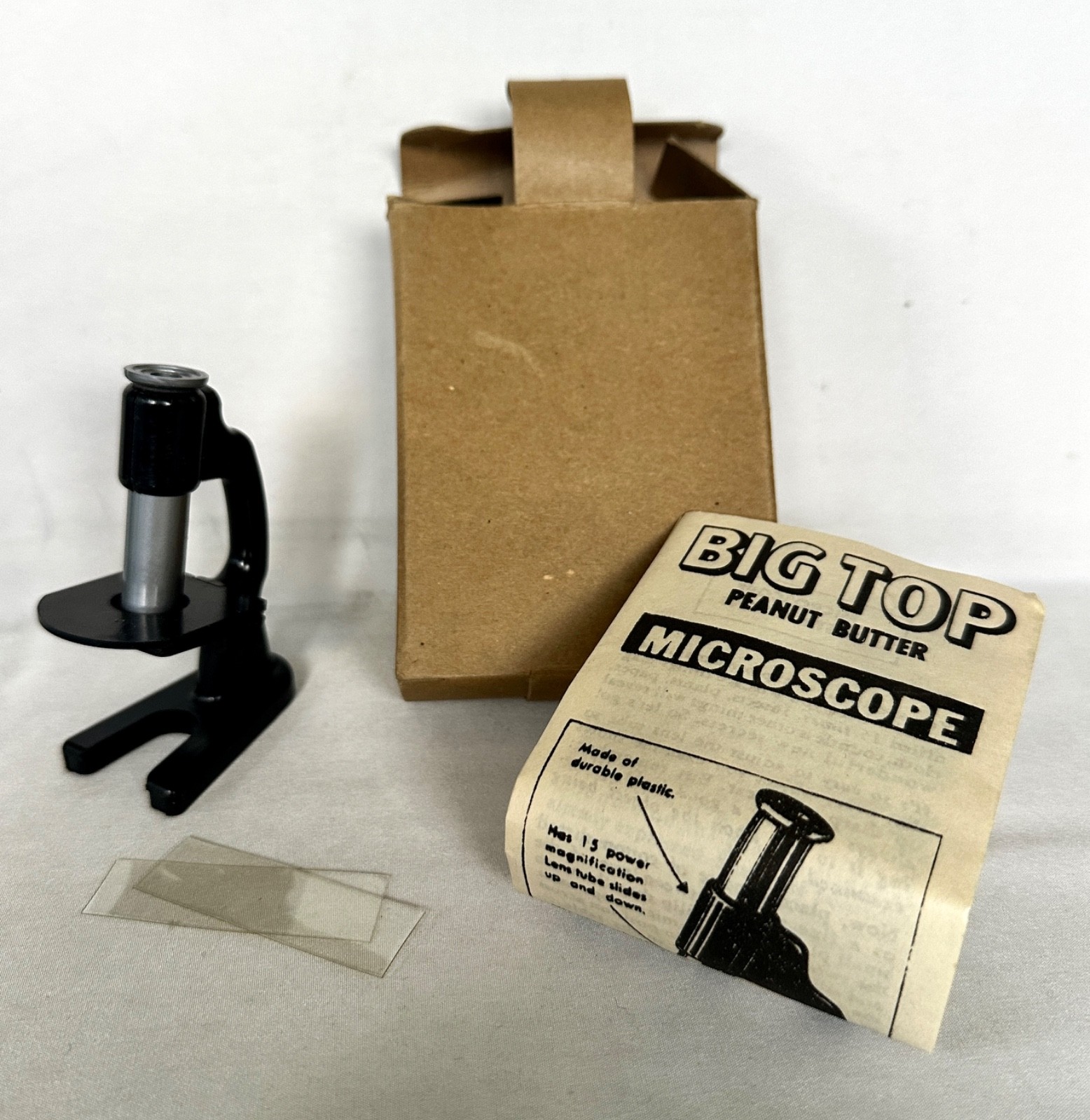 Vintage 1950s Big Top Peanut Butter Plastic Microscope Premium w/2 Slides & Box