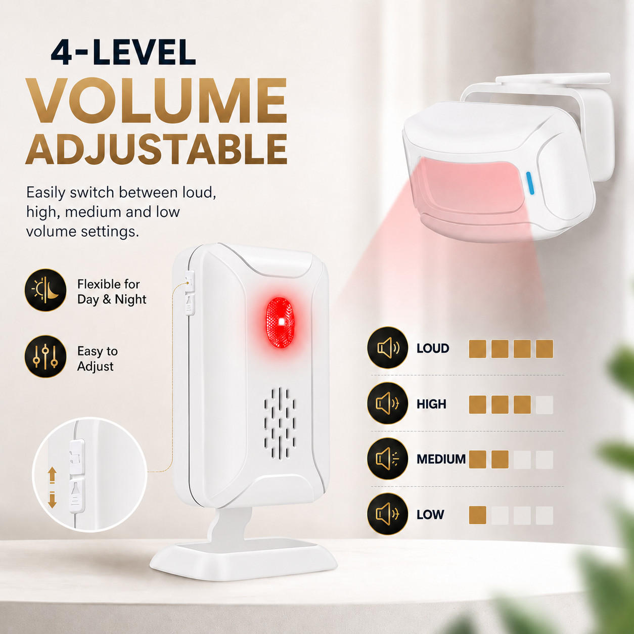 Wireless Door Chime Motion Sensor Alarm for Store Office 918ft Range 36 Chimes