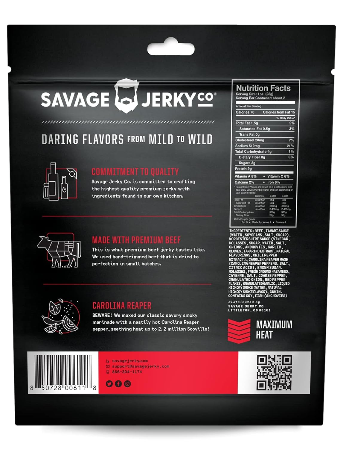 Savage Jerky Premium Ghost Pepper and Reaper Beef Jerky Spicy Bundle - Combo Pac
