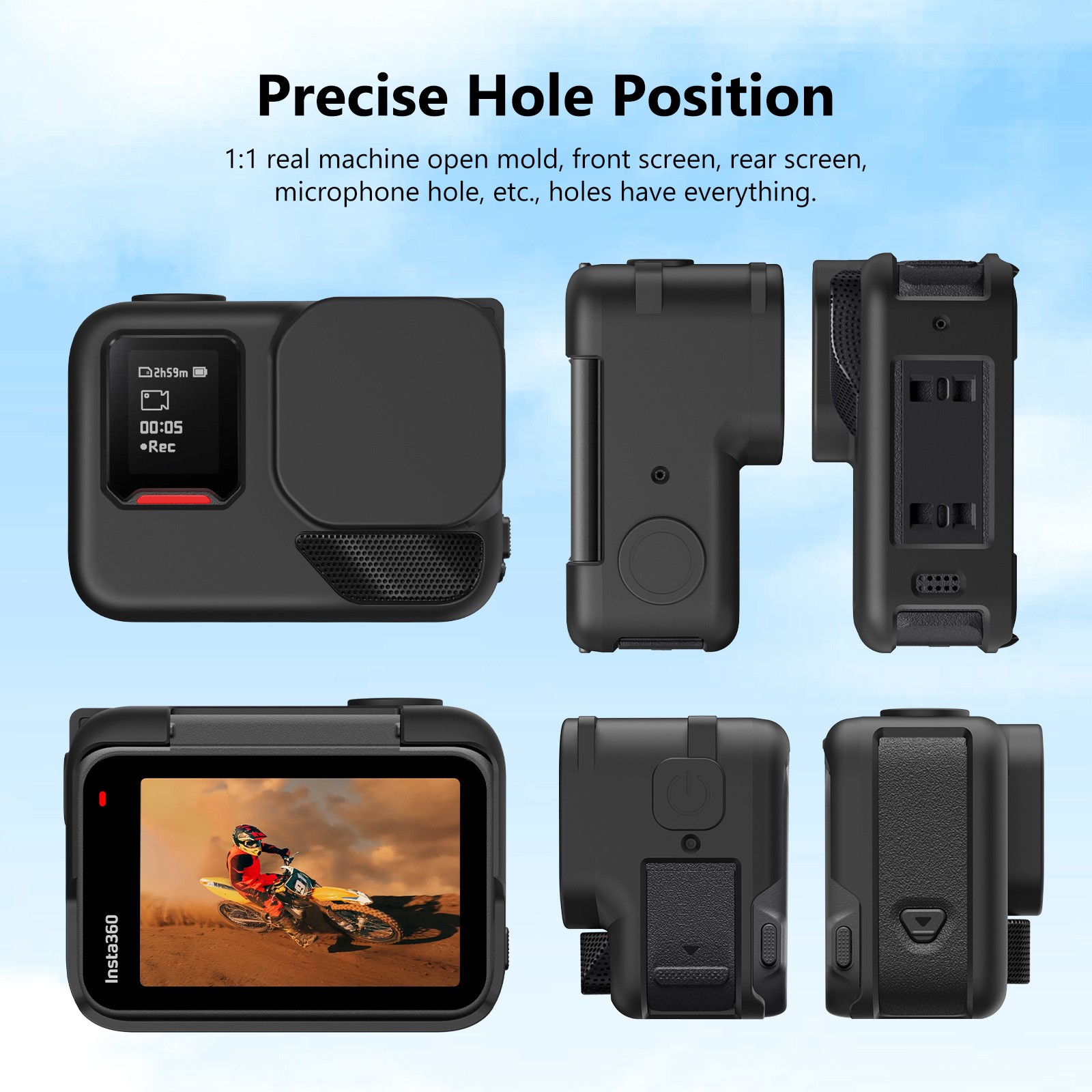 For Insta360 Ace Pro 2 Body Silicone Protective Case with Lens Cap&Strap (Black)