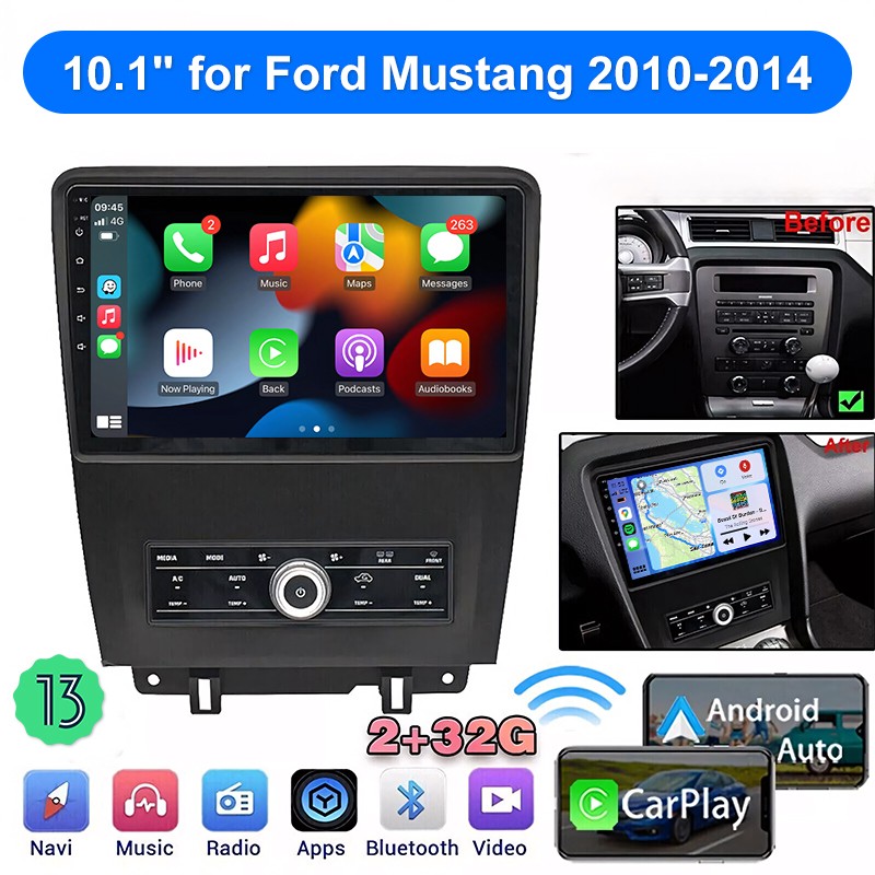 for 2010-2014 Ford Mustang 10.1" Stereo CarPlay 2+32G GPS Navigator Radio WiFi