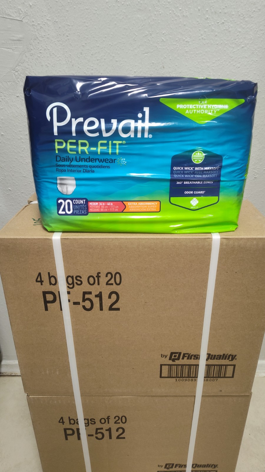Prevail Per-Fit Adult Unisex Daily Underwear/Diapers - Medium - 4 Bags of 20