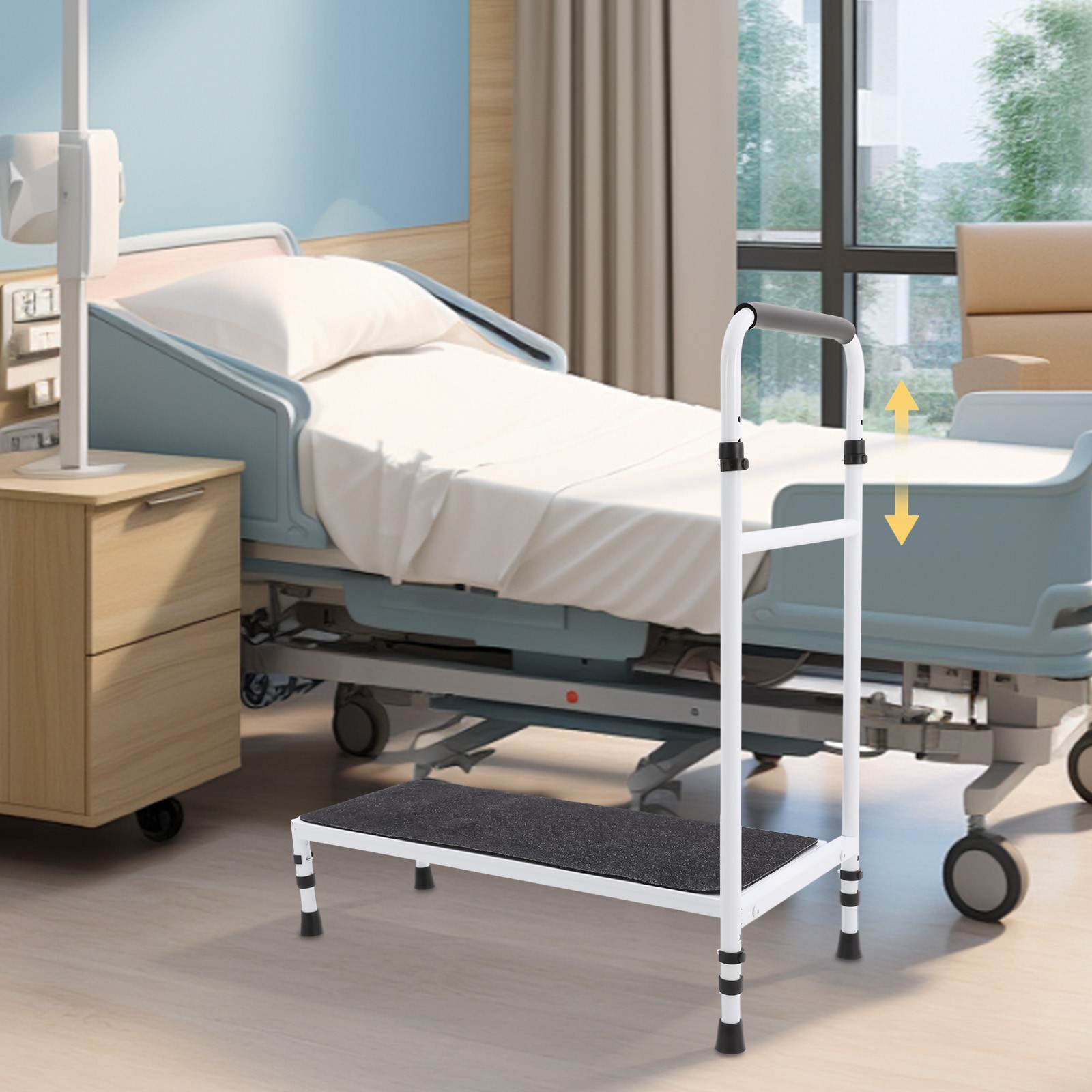 Bedside Step Stool Large Adjustable Height with Stable Assist Rail Bed Step