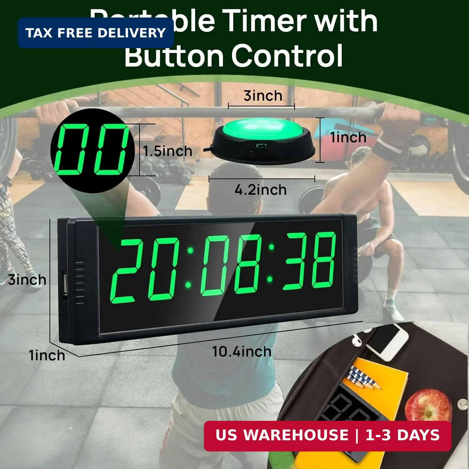 Gym Clock for Home Gym with Start/Stop Button, Interval Timer for Workout, Stopw