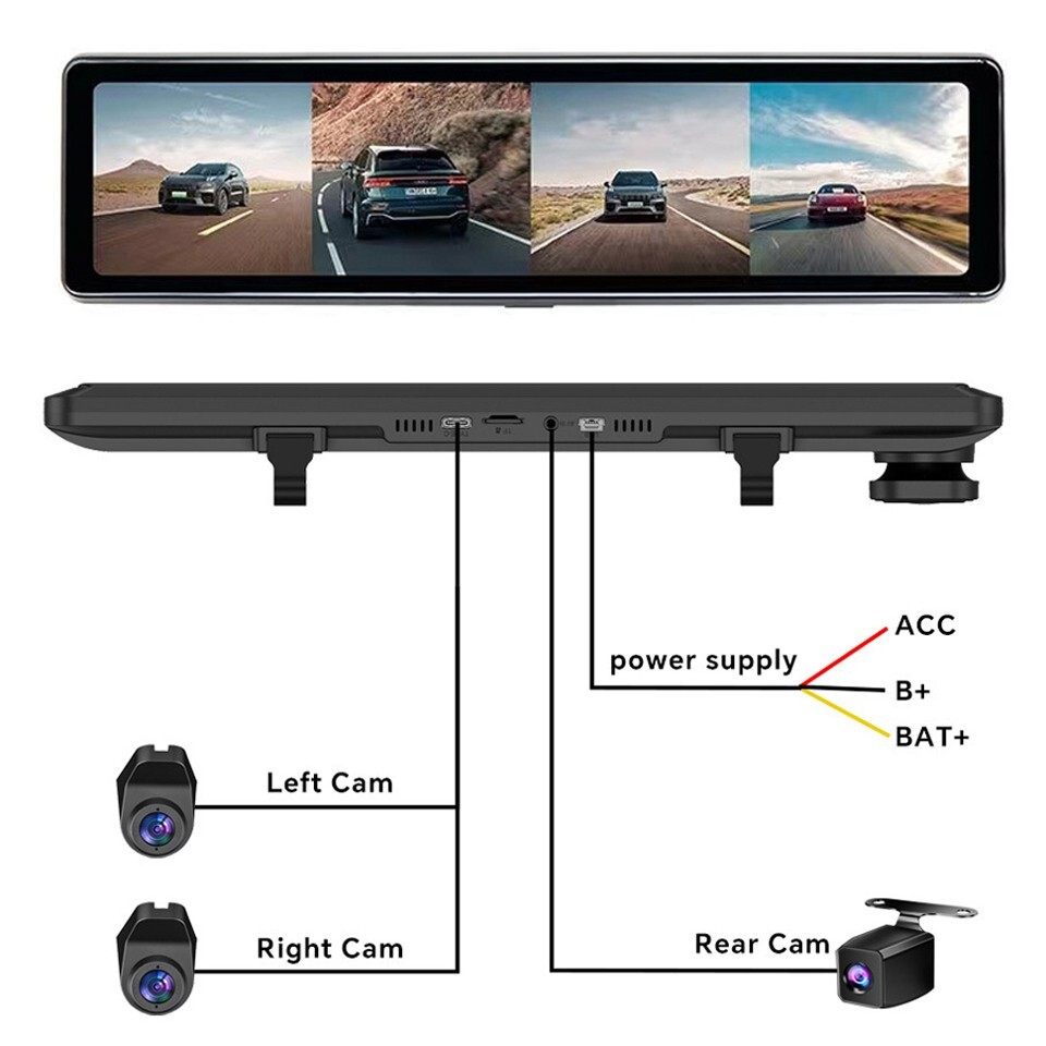 12 Inch 4 Cameras 4K WIFI Dash Cam 360 Degree Panoramic Monitoring ADAS Recorder