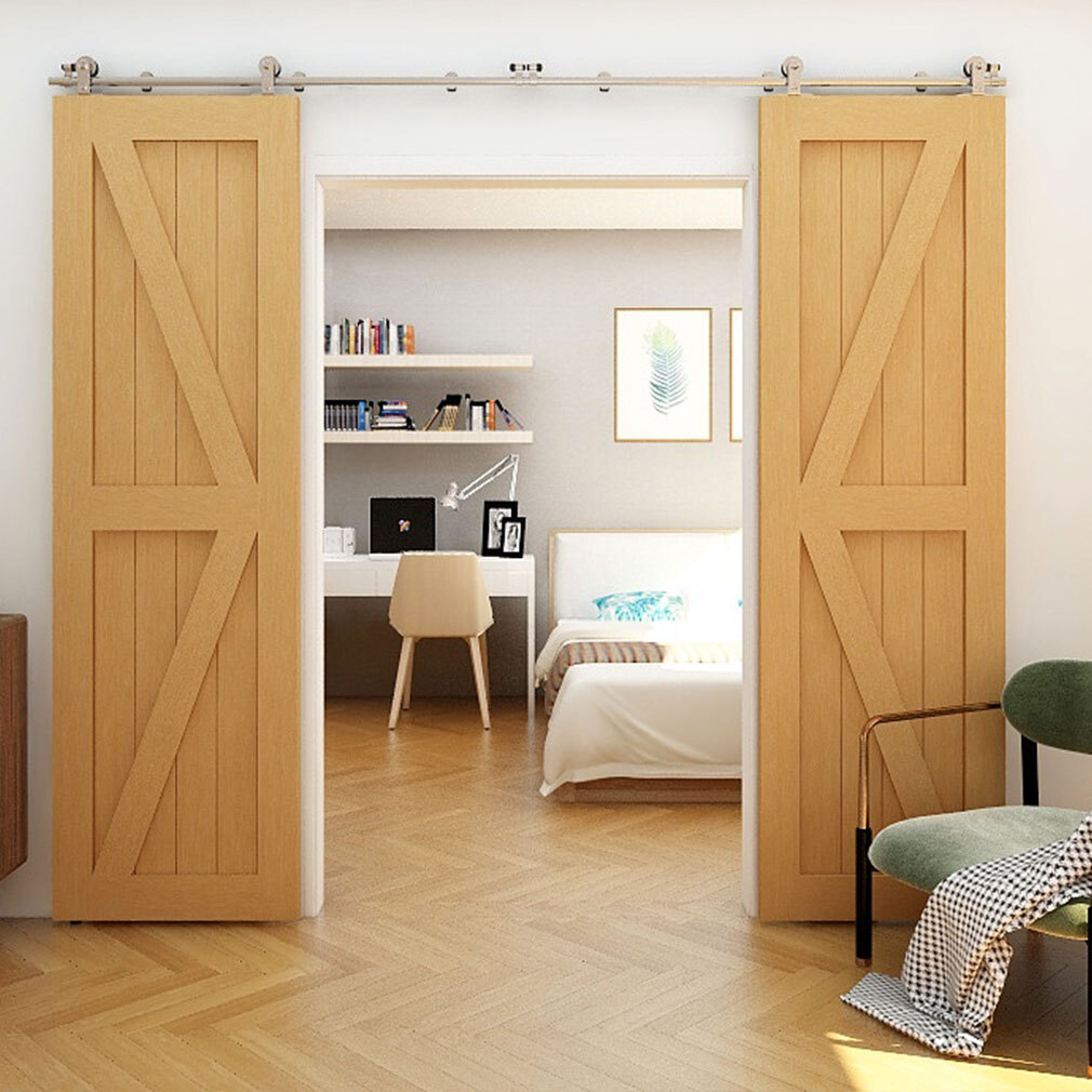 CCJH 4FT-18FT Stainless Steel Sliding Barn Door Hardware Kit Track For Wood Door