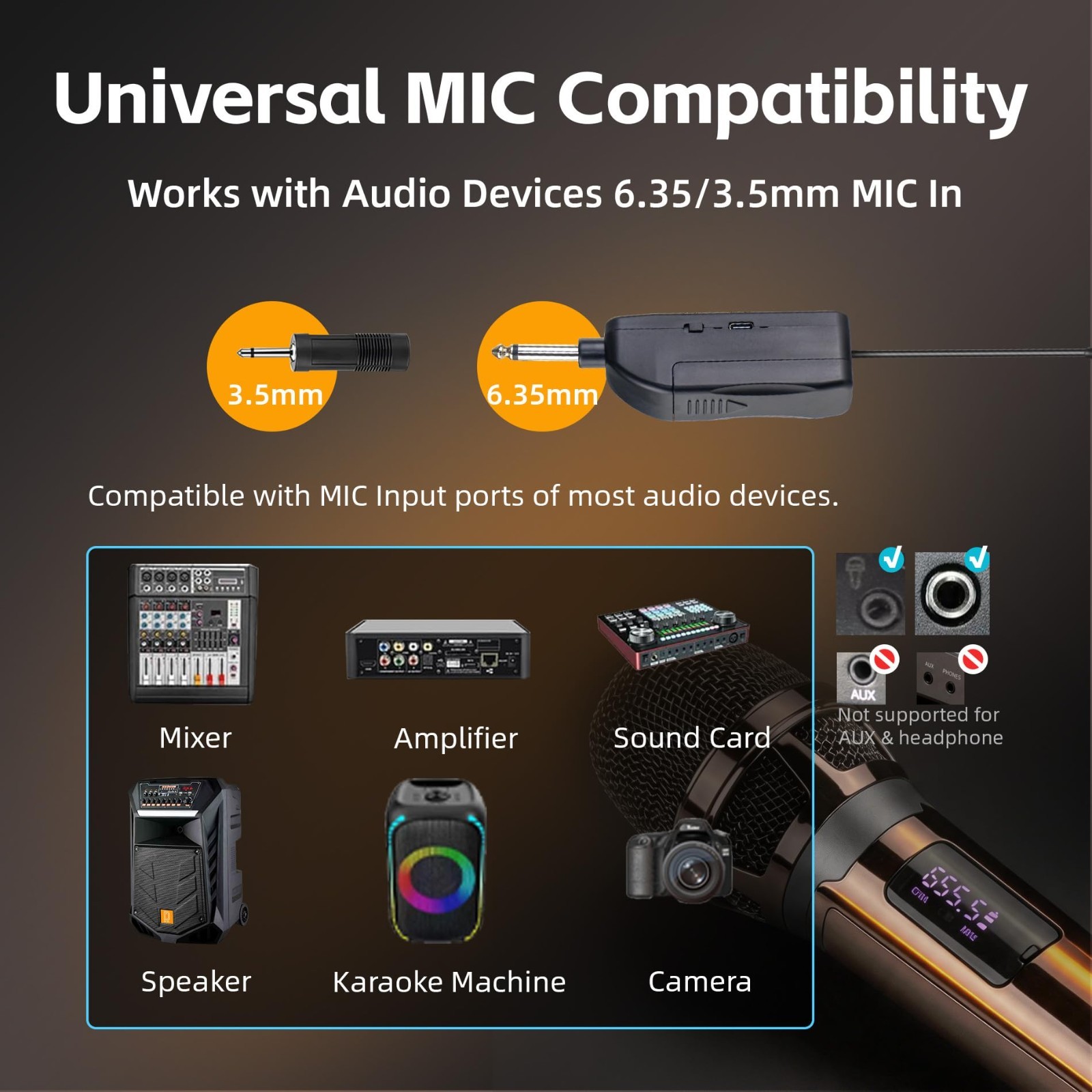 Dual Wireless Microphones for Karaoke - 500ft Range, LED Display, Handheld Mics