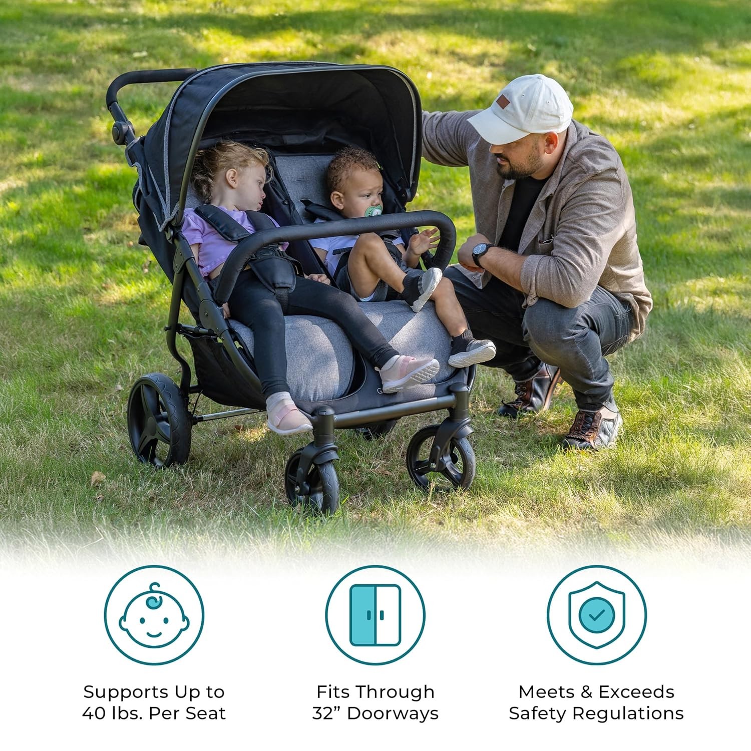 by Foundations Roadster Duo Side by Side Double Stroller Durable Double Stroller