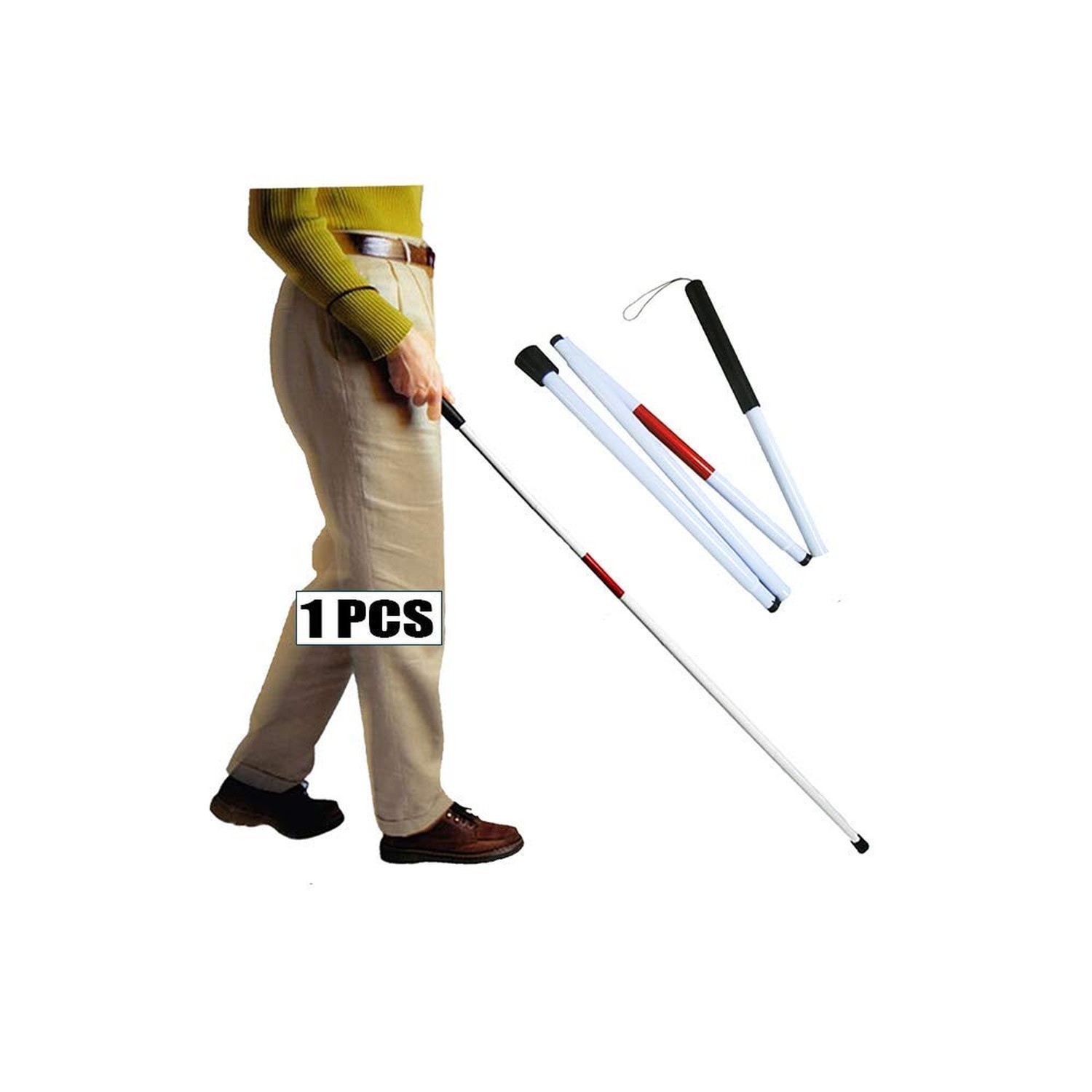 Folding Cane Blind Stick Walking Cane White for The Blind Person Visually Imp...