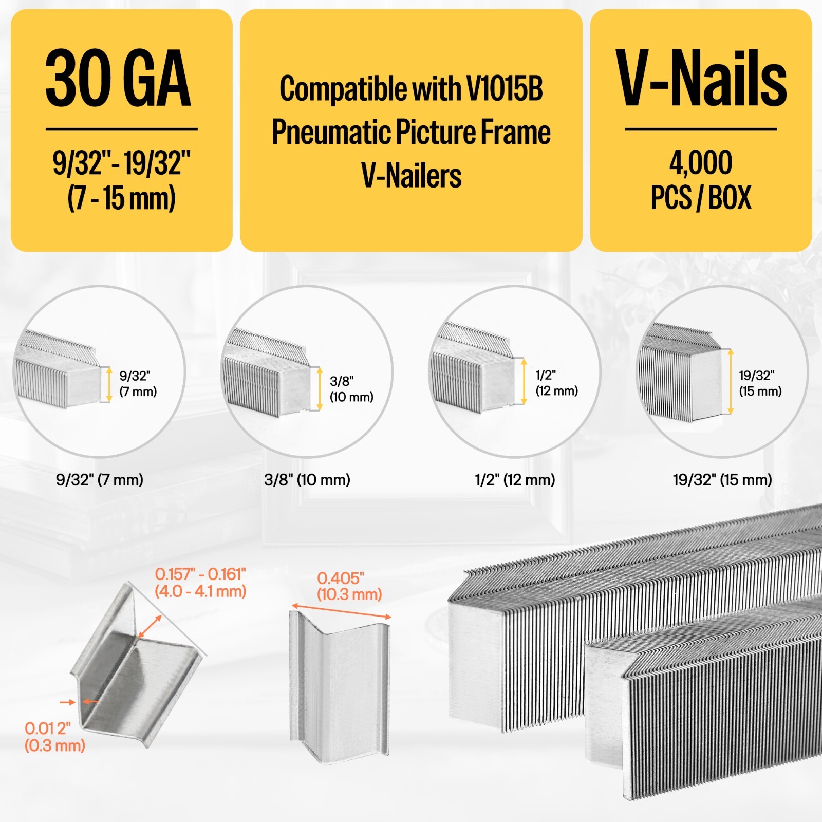 4,000 Counts meite V Nails 12 mm 1/2 Inch Length for Picture Frame Joiner