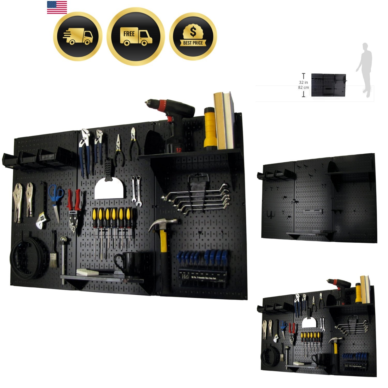 Pegboard Organizer 4 ft. Metal Pegboard Standard Tool Storage Kit with Black ...