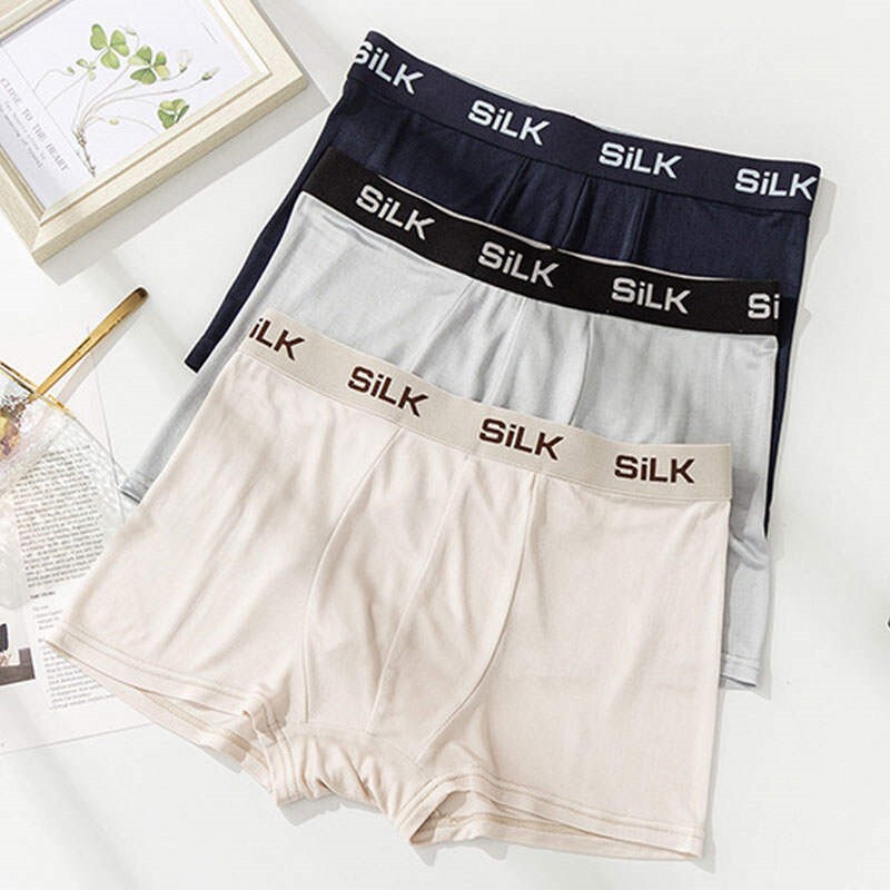 3 Pairs Luxury 100% Pure Silk Knit Men's Underwear Boxer Briefs Size L To 3XL