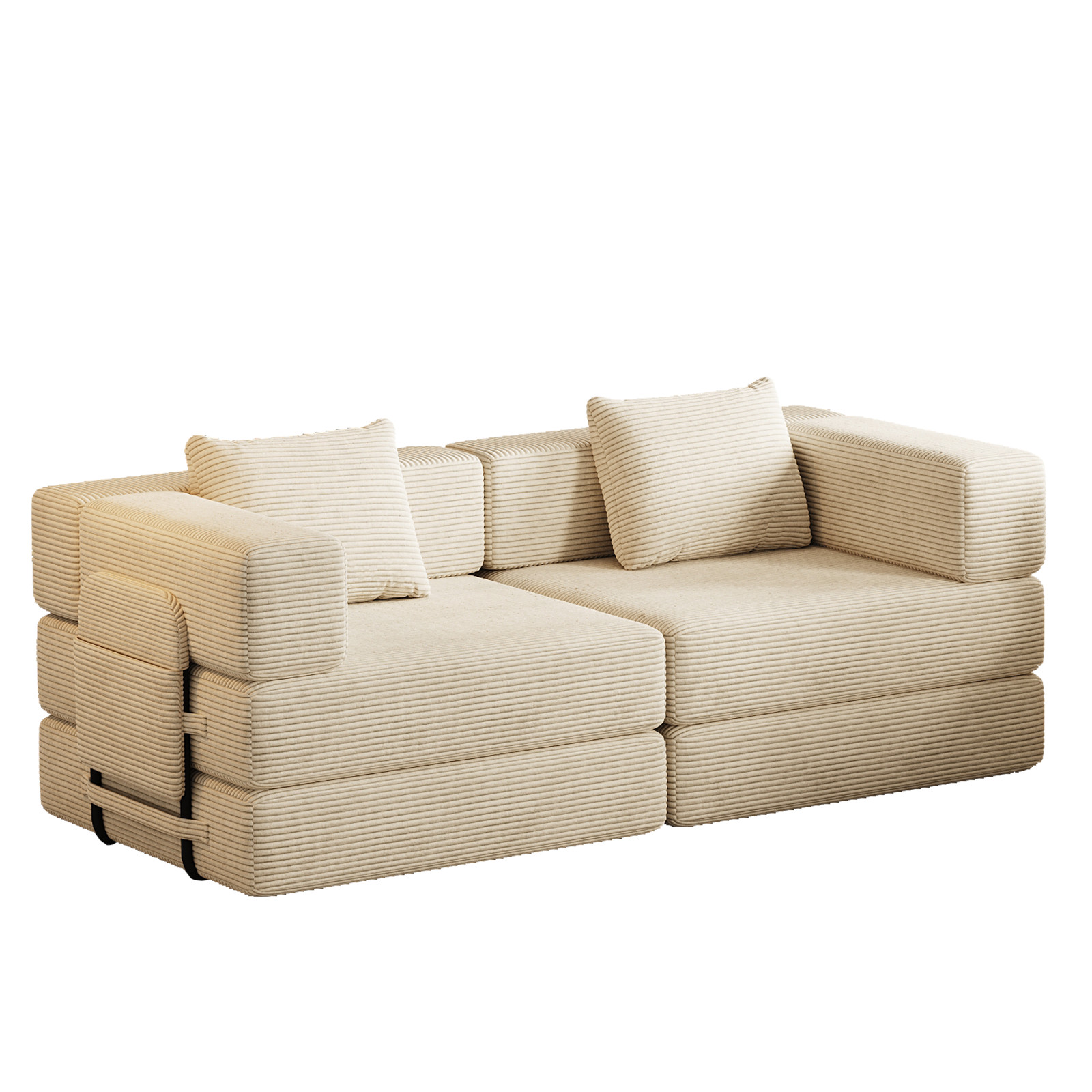 72in convertible sofa bed, corduroy fabric sofa comfortable folding sofa Beige