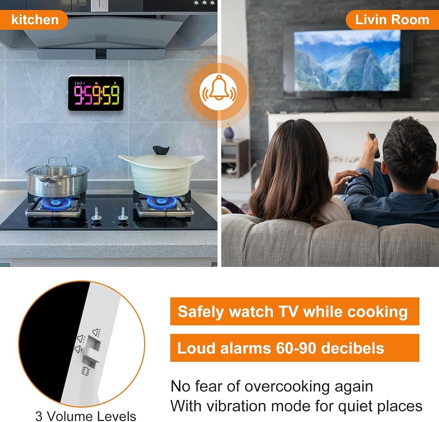 Kitchen Digital Timer, Count Down Up, Rechargeable, Vibration Mode | Adjustab...