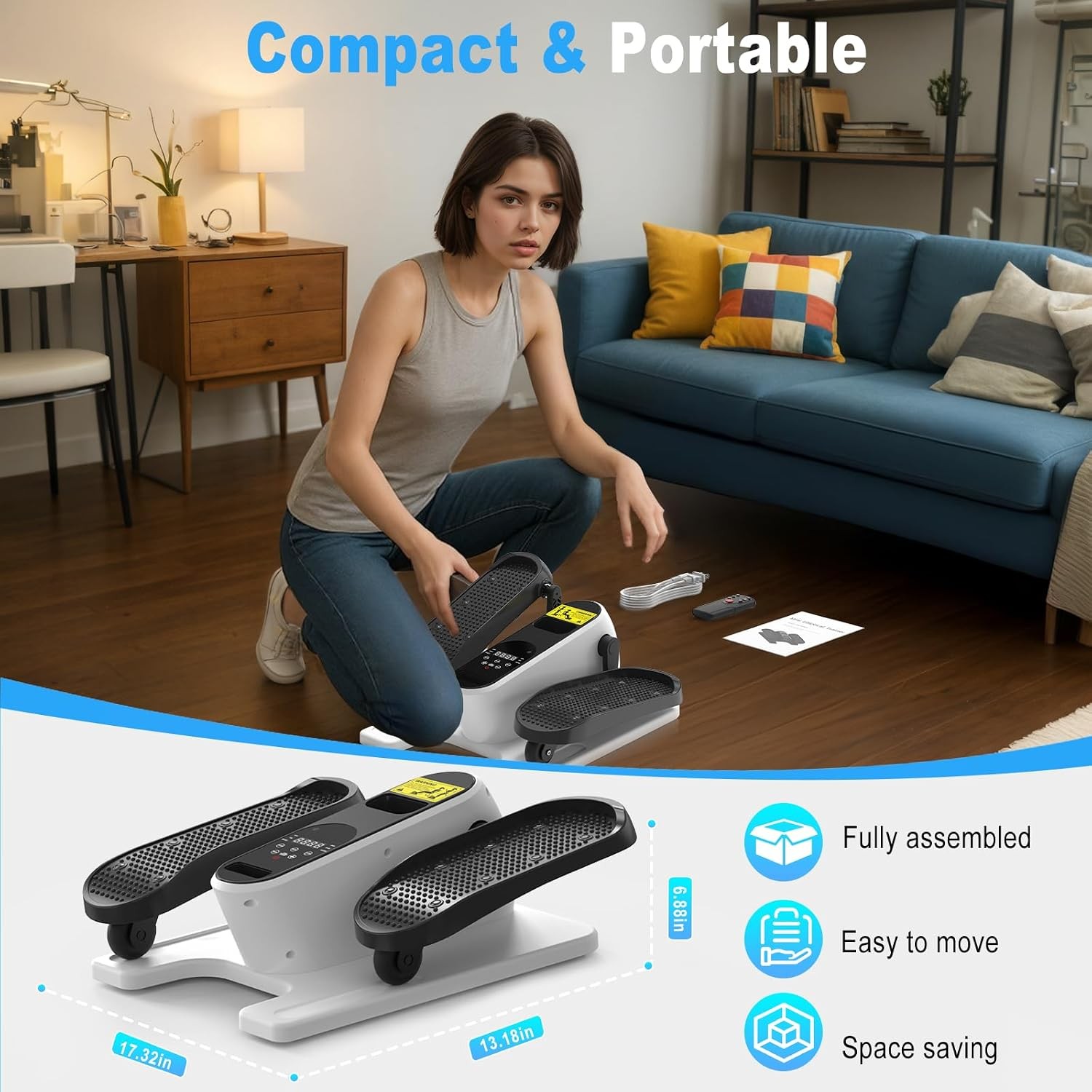Under Desk Electric Elliptical Trainer White Compact Exercise Machine for Home