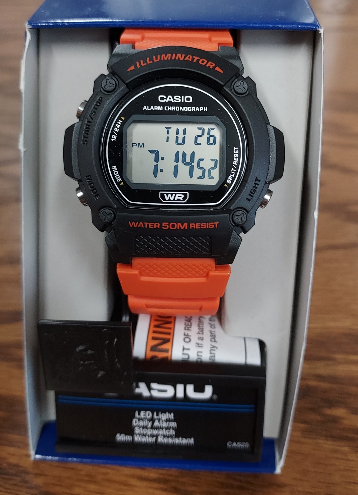 CASIO ILLUMINATOR  LED Light  Alarm Stopwatch 50m Water  Resistant CAS25 Orange