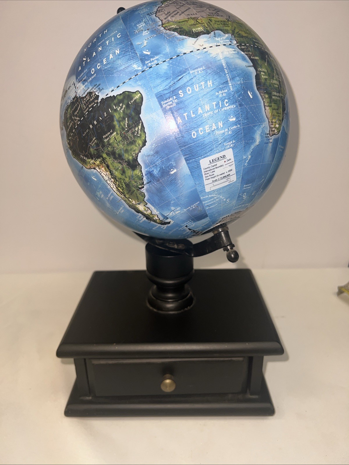 World Globe On Wood Pedestal With Drawer Modern Home Decorative Map Globe