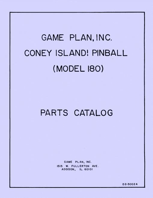 Coney Island Pinball Game Parts Catalogs Manual Game Plan Supplies Guide Book XX
