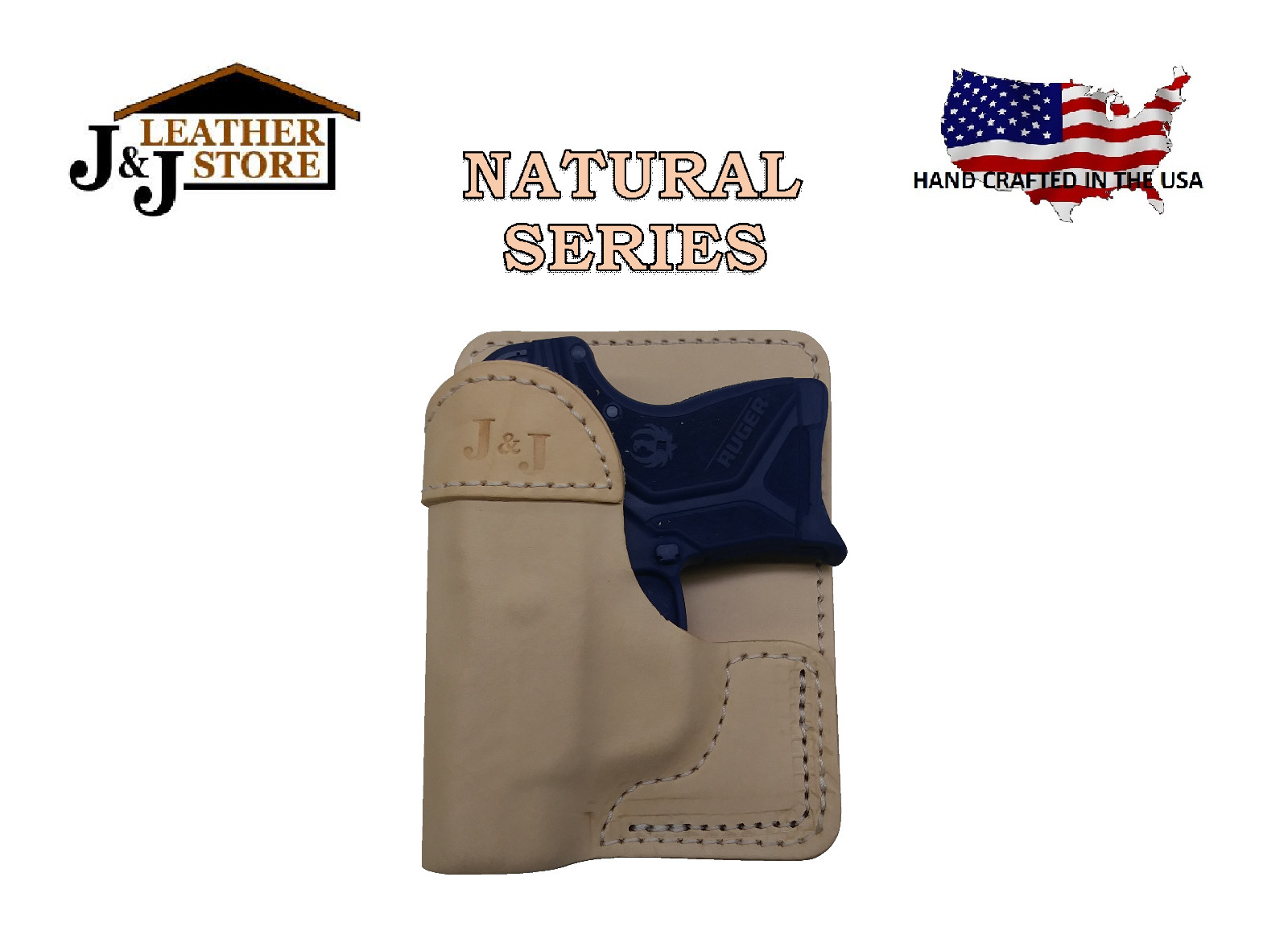 J&J RUGER LCP MAX 380 W/ GREEN VIRIDIAN E NATURAL LEATHER WALLET POCKET HOLSTER